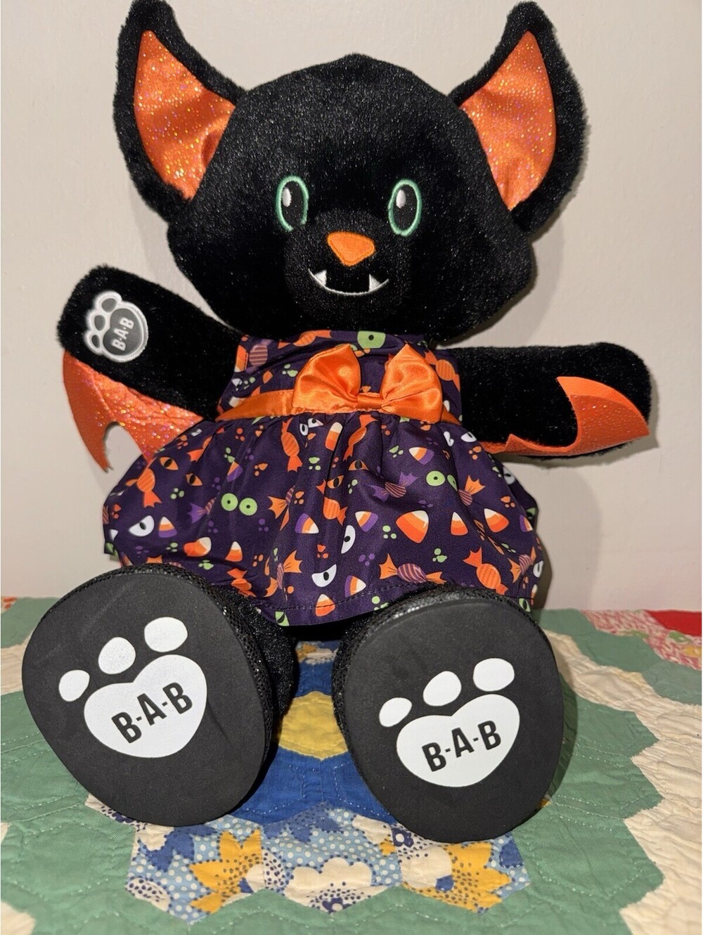 Build A Bear Black Fangtastic Bat Stuffed Plush Toy with Halloween Dress /shoes